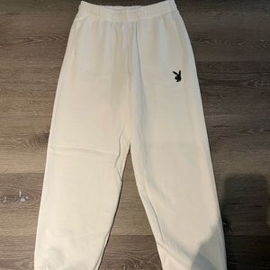 Womens white playboy print joggers